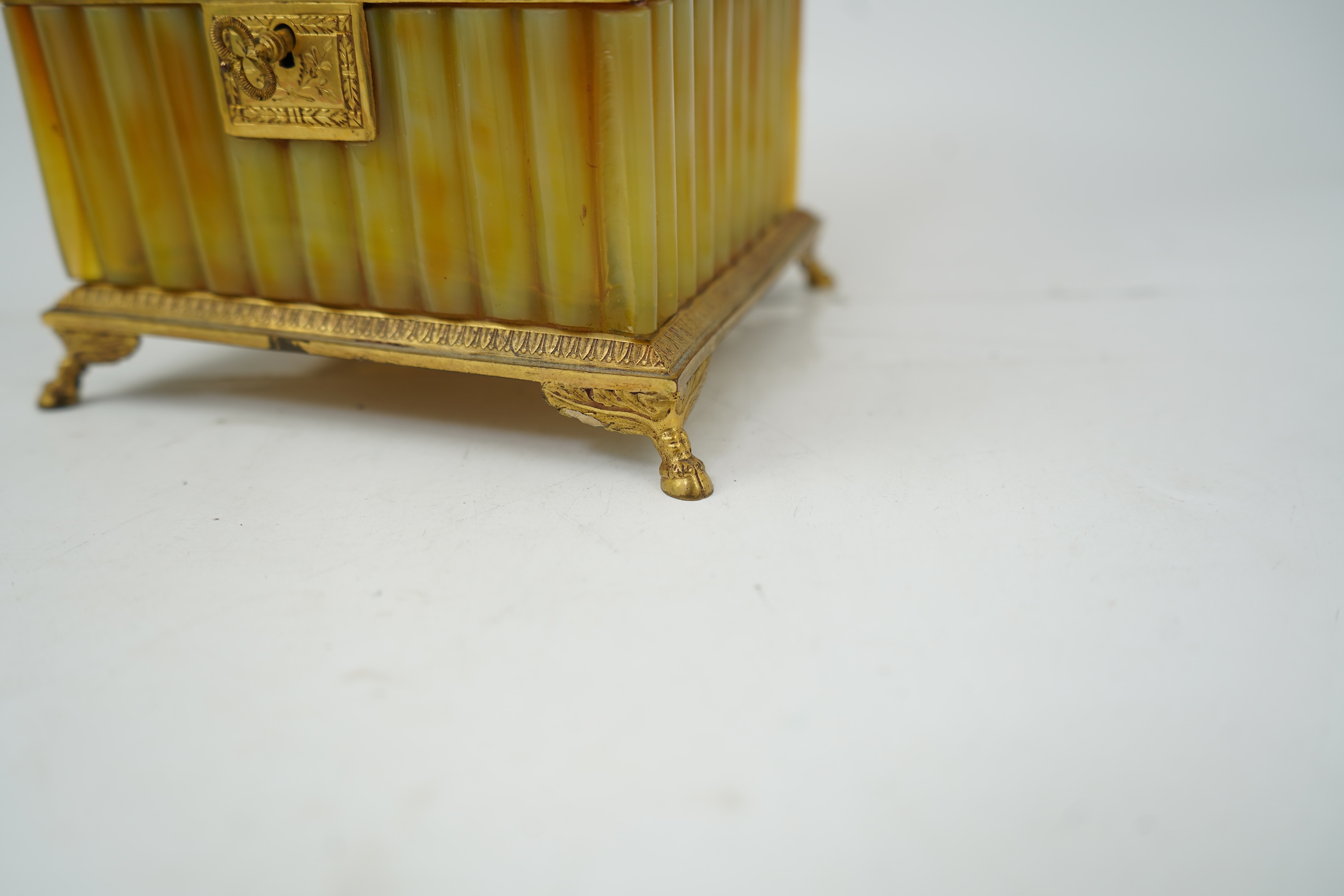 A mid 19th century French opaline glass necessaire box with turquoise and gold mounted accessories